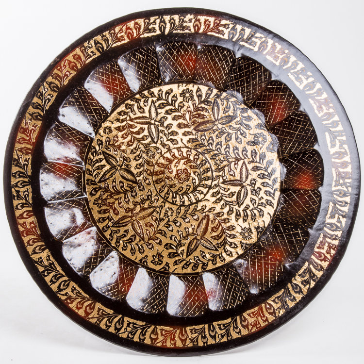 Тарелка настенная, 61,5 см, листочки, черно-золотая с красным (латунь)