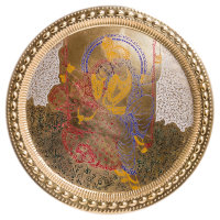 Тарелка настенная, 48,5 см, Кришна и Ратха, белая (латунь)