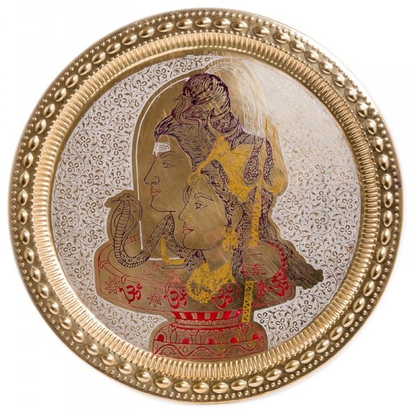 Тарелка настенная, 48,5 см, Шива и Парвати, белая (латунь)