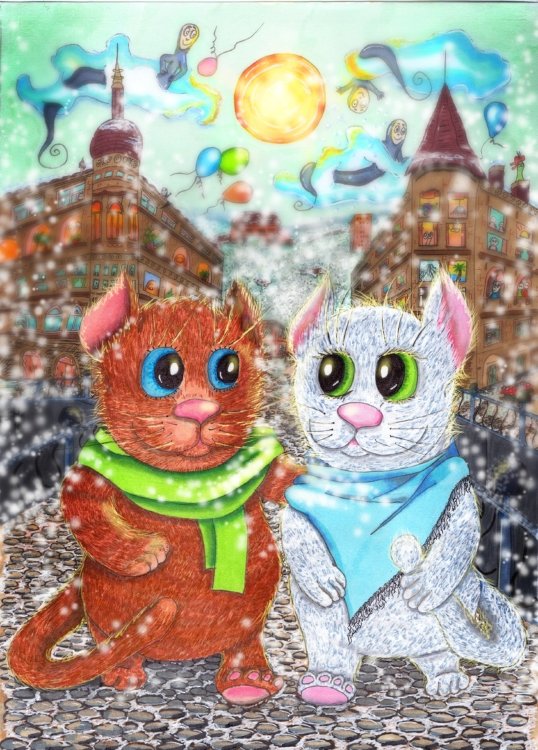 Открытка Wierd Otherwordly: Cat's Petersburg in winter (Кошачий Петербург Зимой)