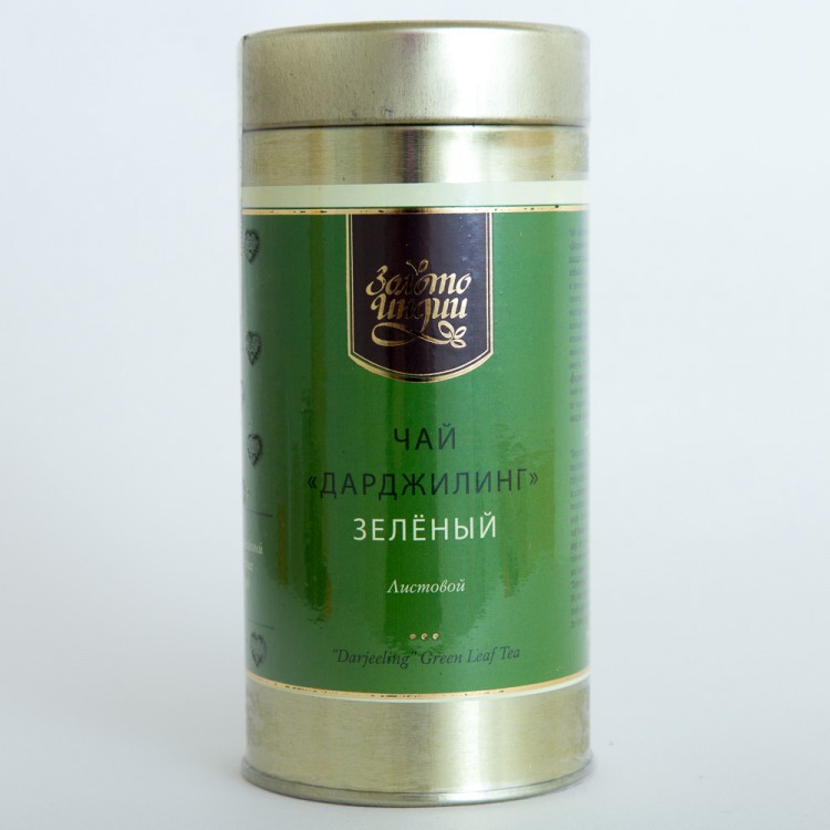 Чай "Золото Индии" Дарджилинг зеленый листовой в мет.банке, (Darjeeling Green Leaf Tea), 100г.