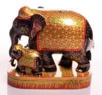 Слон со слонёнком на подставке, 16 см, роспись (орех) брак, скидка